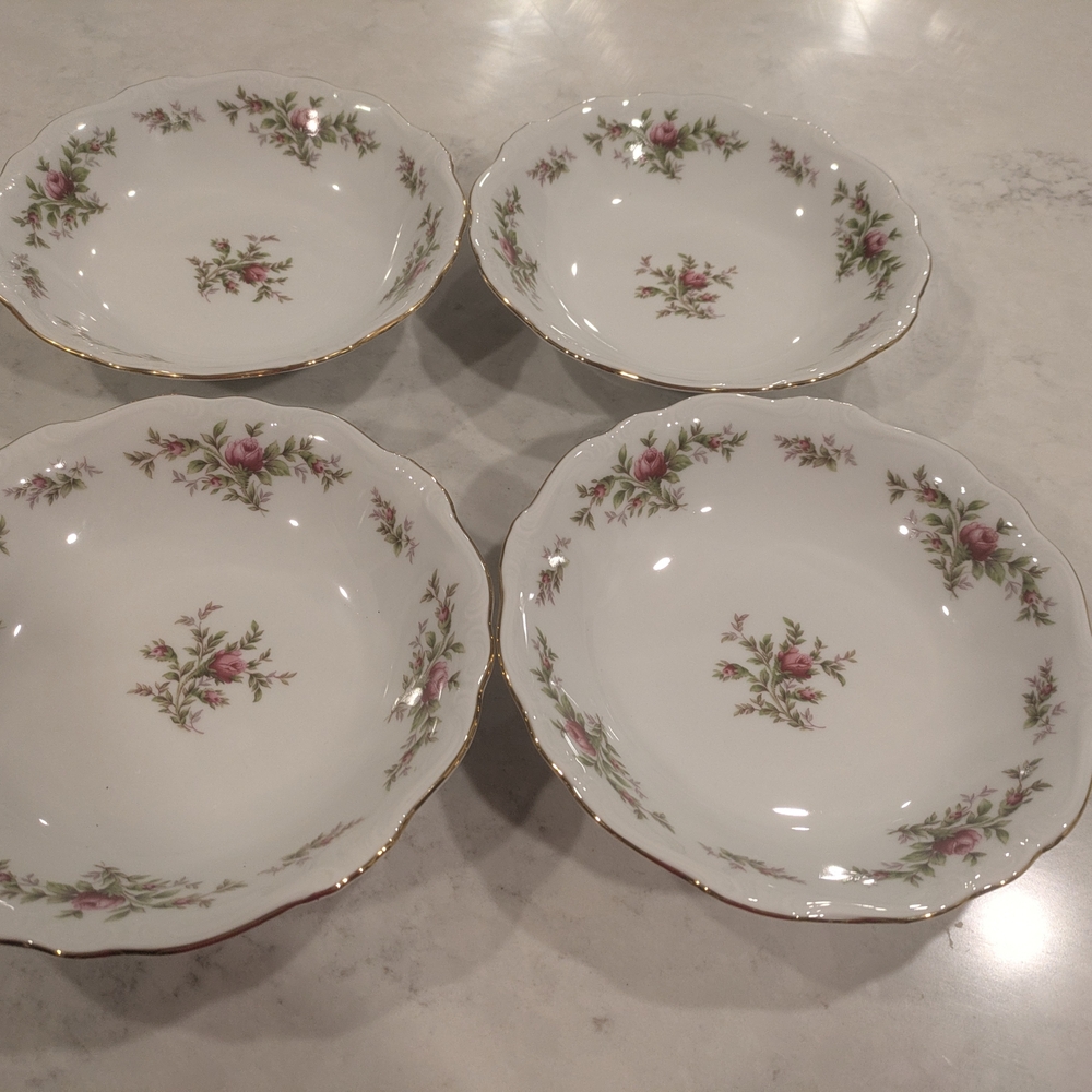 Vintage Johann Haviland Bowls Soup with Moss Roses Bavaria Germany 8" In Diamet